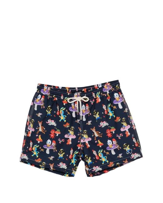 ARRELS Barcelona Blue Graphic-Print Drawstring Swim Shorts for men