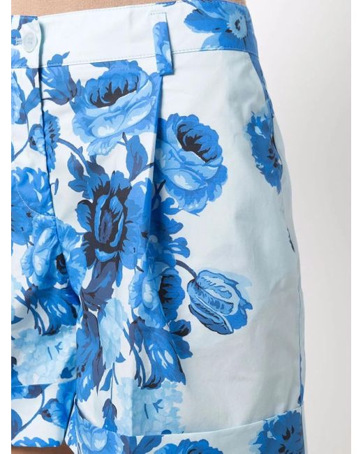 P.A.R.O.S.H. Blue Floral-Print High-Waisted Shorts