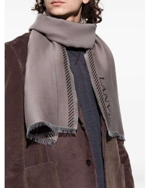 Lanvin Gray Logo-Print Fringed Scarf for men