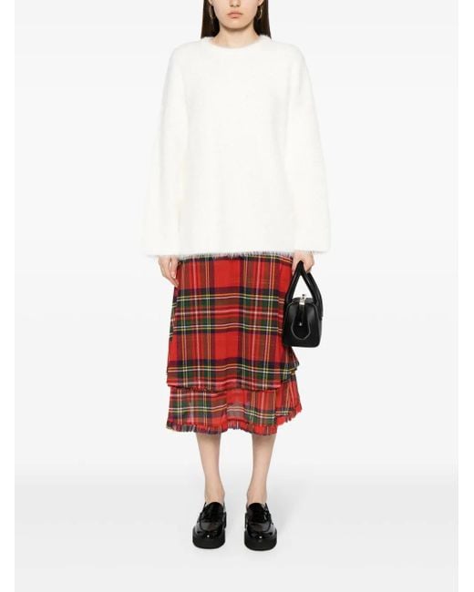 B+ AB White Crew-Neck Brushed-Effect Jumper