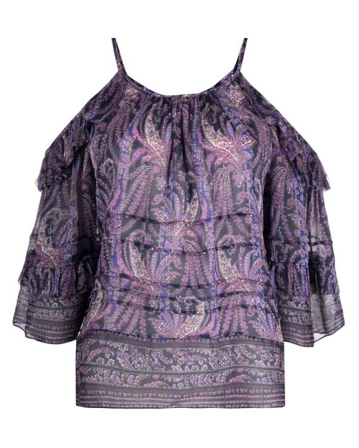 Isabel Marant Cold-shoulder Graphic.print Blouse in Purple | Lyst