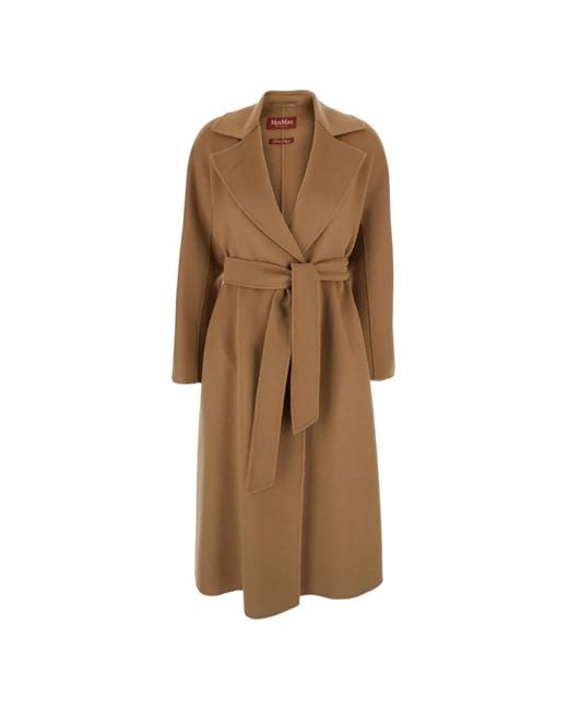 Max Mara Brown Belted Kimono-Sleeve Coat