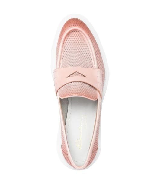 Santoni Pink Leather Penny Loafers