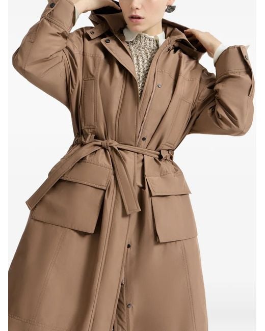 Brunello Cucinelli Brown Techno-Cotton Taffeta Coat With Detachable Hood And Shiny Zipper Pull