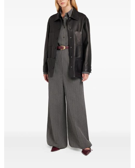Ports 1961 Black Button-Fastening Leather Jacket