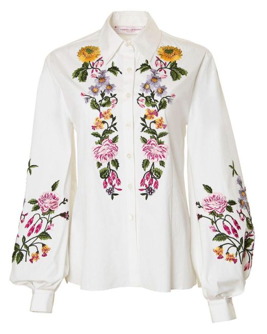 Carolina Herrera White Floral-embroidered Cotton Shirt