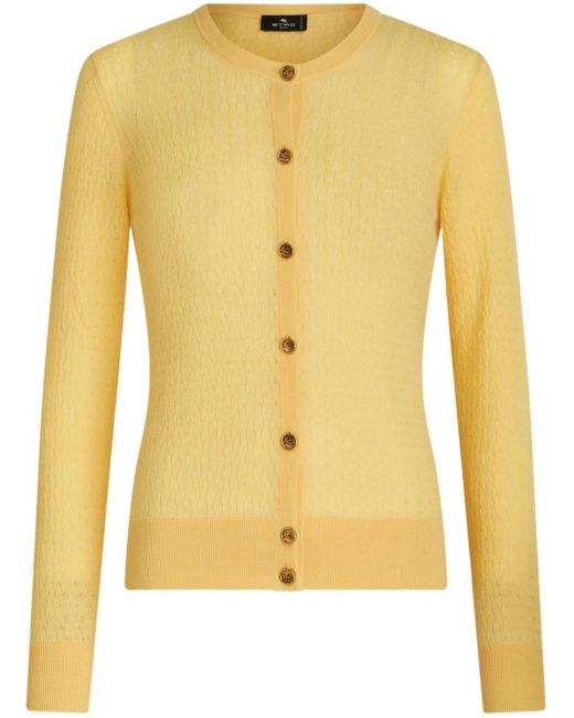 Etro Yellow Cable-knit Wool Cardigan