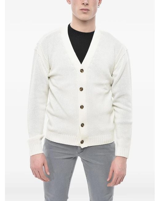 Paolo Pecora White V-Neck Cardigan for men