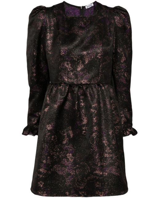 BATSHEVA Black Floral-jacquard Square-neck Dress
