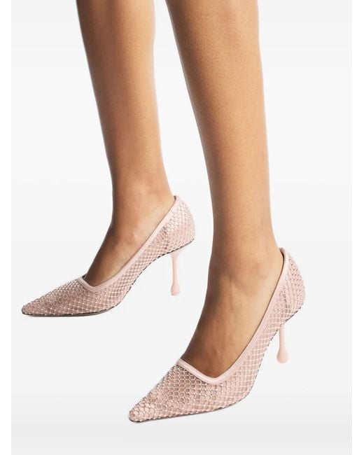 Jimmy Choo Pink 80Mm Ixia Crystal-Embellished Mesh Pumps
