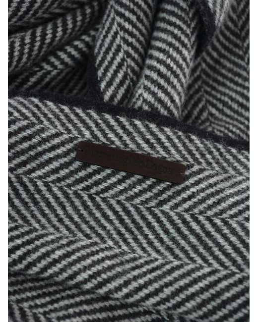 Zegna Gray Herringbone-Pattern Frayed Scarf for men