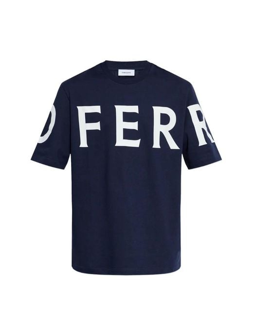 Ferragamo Blue Logo-Print T-Shirt for men