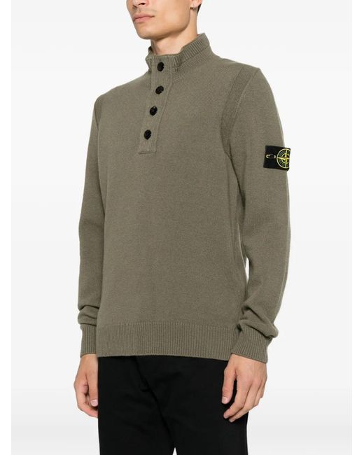 Stone Island Green Logo-Patch Half-Zip Sweater for men