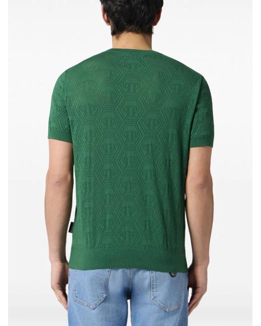 Philipp Plein Green Monogram-Pattern T-Shirt for men