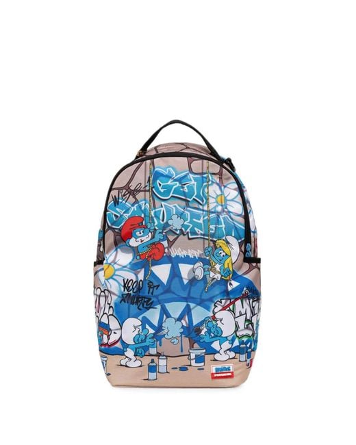 Sprayground Blue Smurfs Art Party Graffiti-Print Backpack
