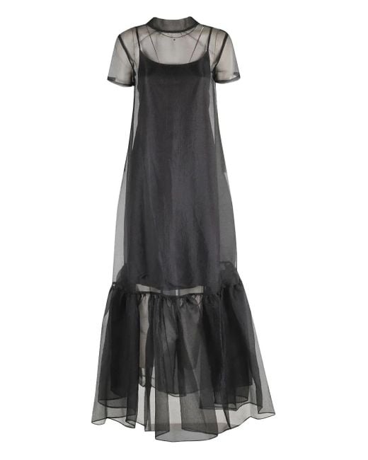 Staud Black Rüschenkleid Mit Sheer-Effekt