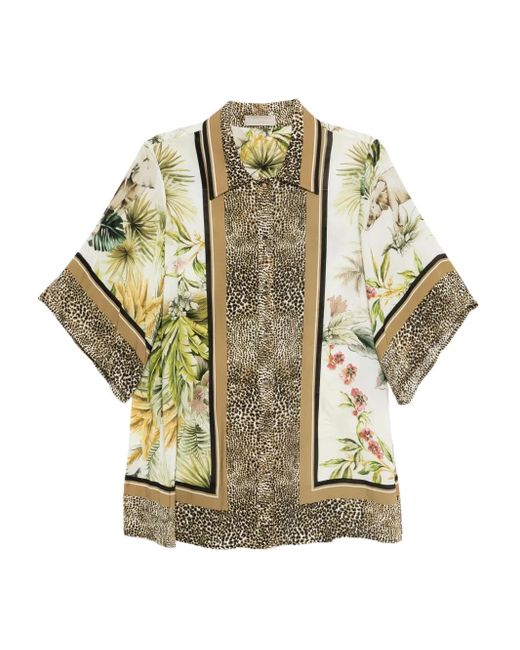 Elie Saab プリント シフォンシャツ Metallic
