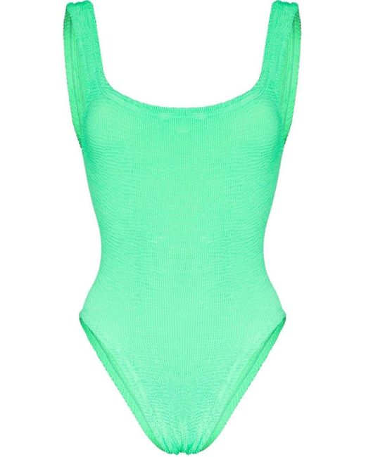 Hunza G Square-neck Open-back Swimsuit in Green | Lyst UK