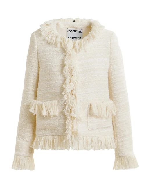 Essentiel Antwerp White Fringe Tweed Jacket