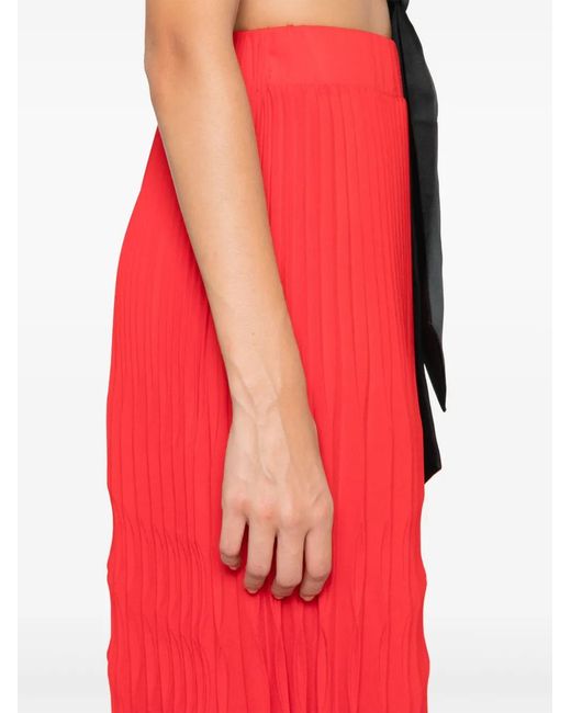 Nissa Red High-Waisted Pleated Midi Skirt