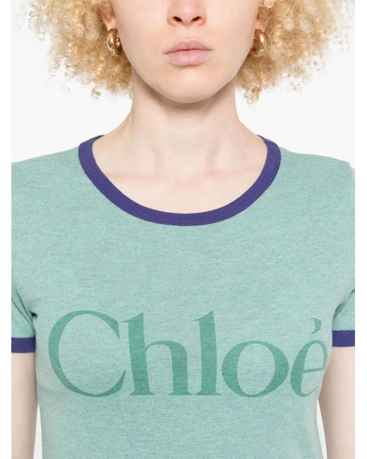 Chloé Blue T-Shirt mit Logo-Print