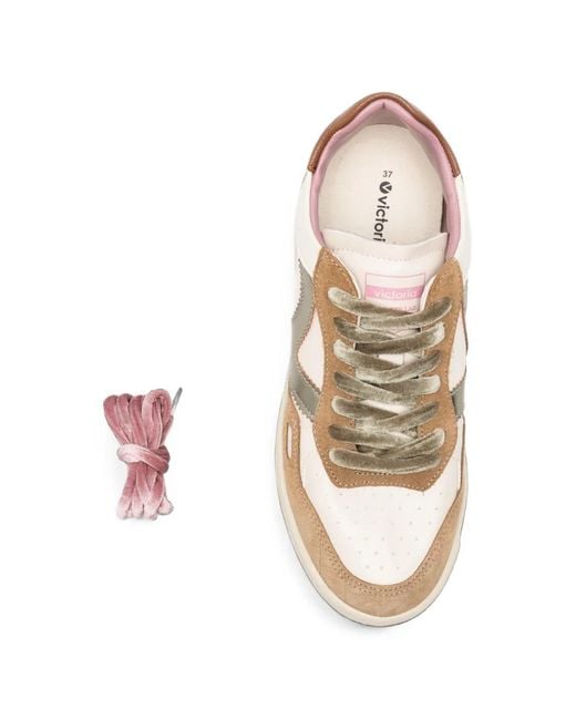 Victoria Natural Panelled Leather Sneakers