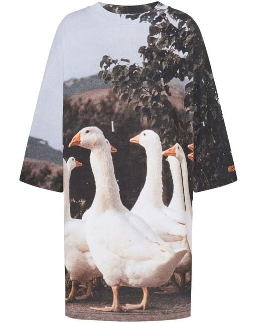 Moschino Gray Goose-Motif Mini Dress