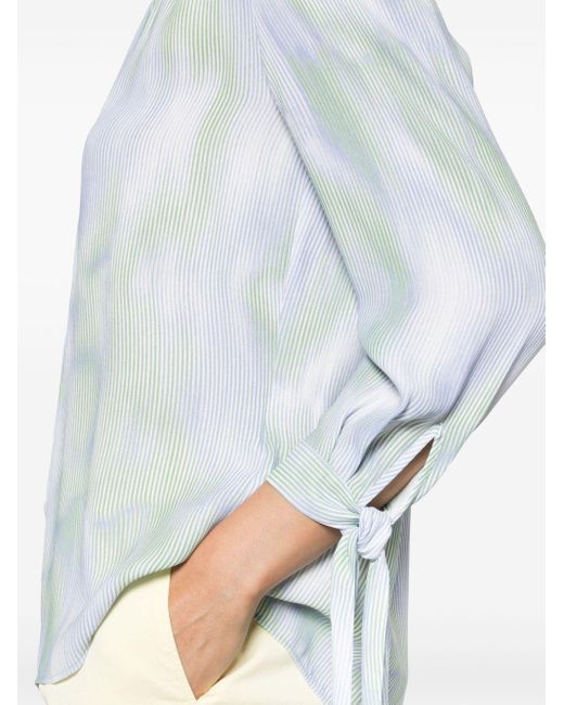 Boss Blue Abstract-stripes Tied-cuffs Blouse