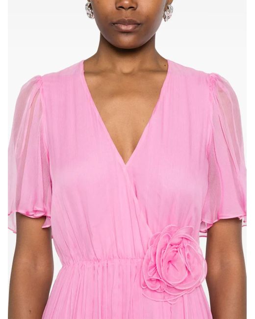 Nissa Pink Floral-Appliqué Midi Dress
