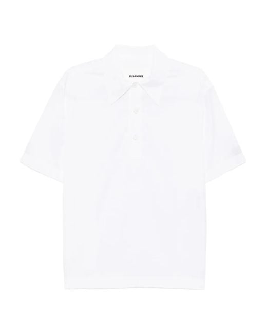 Jil Sander White Checked Polo Top for men