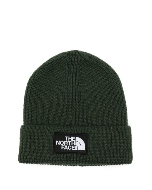 The North Face Green Logo-Patch Ribbed-Knit Beanie Hat
