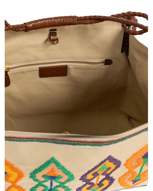 Etro White Cabas Libra Médium À Broderies