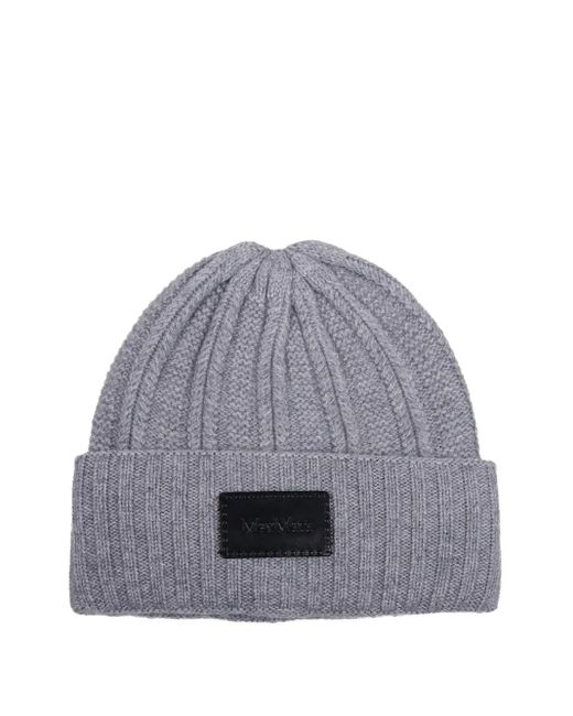 Max Mara Ribbed Logo-patch Beanie Hat Gray