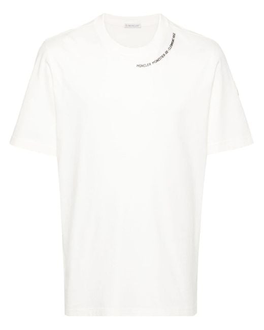 Moncler White Rubberised-logo Cotton T-shirt for men