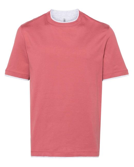 Brunello Cucinelli Pink Crew-Neck T-Shirt With Faux-Layering for men