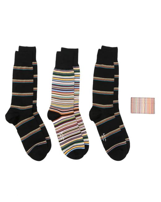 Set Artist Stripe Con Portacarte E 4 Paia Di Calzini di Paul Smith in Black da Uomo