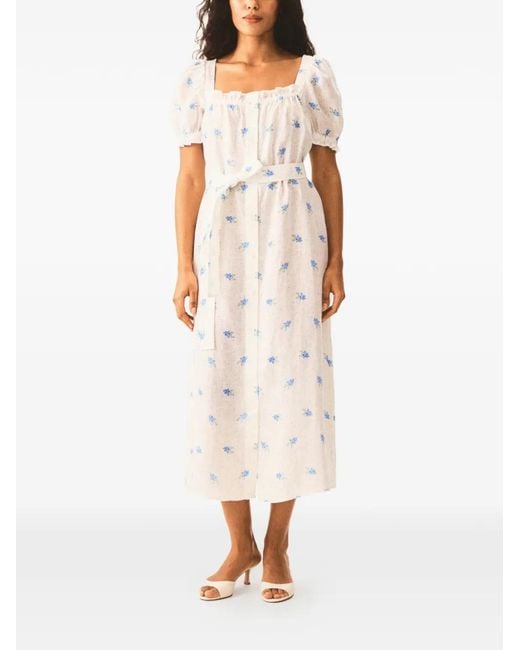 Sleeper White Brigitte Floral-Print Belted Midi Dress