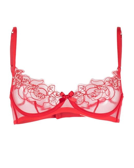 Agent Provocateur Red Lindie Floral-embroide Bra