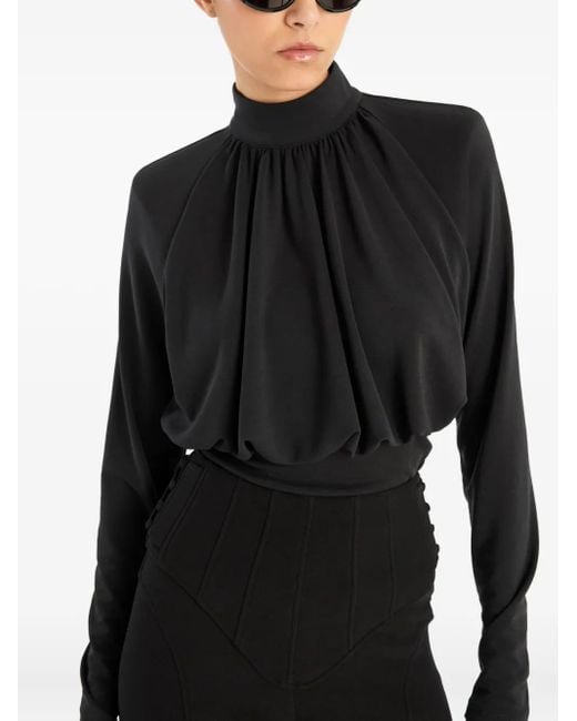 ROTATE BIRGER CHRISTENSEN Black Ruched High-Neck Top