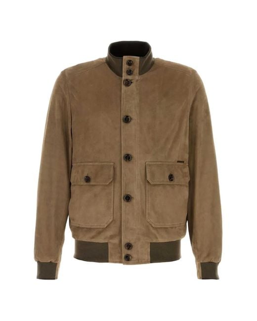 Moorer Brown Carlos Button-Up Suede Bomber Jacket for men