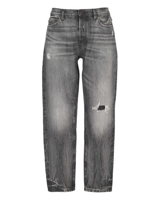 HUGO Gray Logo-Patch Distressed Jeans for men