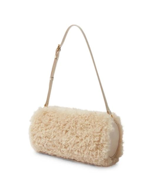 Stella McCartney Natural Logo-Patch Faux-Shearling Shoulder Bag