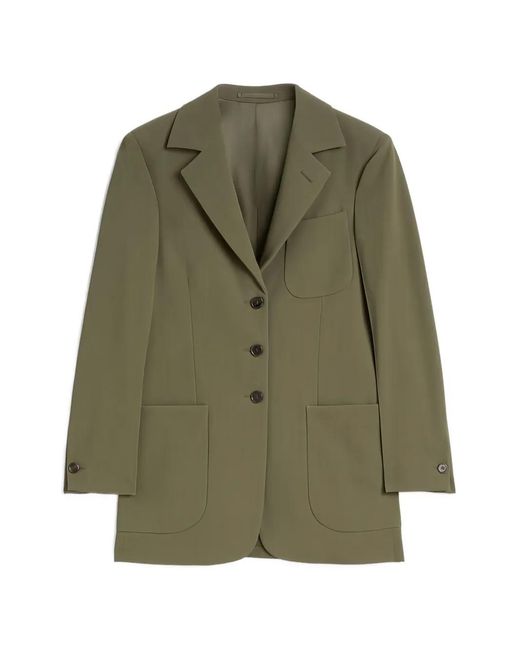 Jil Sander Green Single-Breasted Wool Blazer