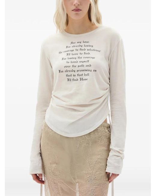 Ann Demeulemeester White Dot Wrinkled Cropped Long-Sleeve Top