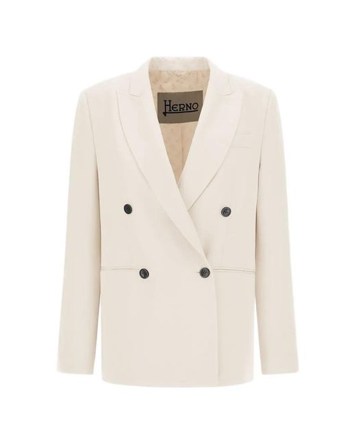 Herno White Double-Breasted Peak Lapels Blazer
