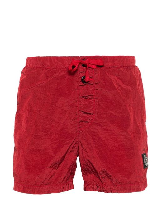 Stone Island Red Compass-motif Swim Shorts for men