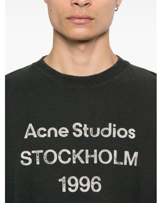 Camiseta con efecto envejecido y logo Acne de color Black