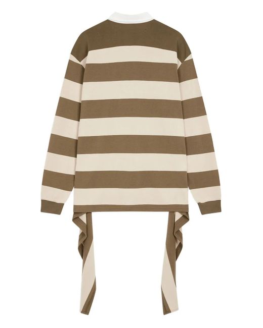 OPEN YY Natural Stripe-Trimmed Asymmetrical-Hem Shirt
