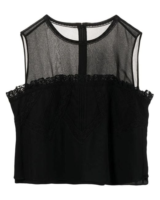 Shiatzy Chen Black Lace Ruffle-Detail Blouse