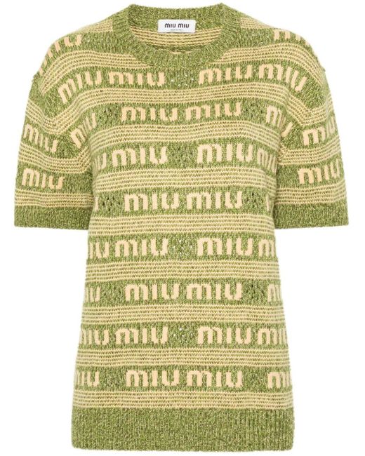 Miu Miu Yellow Logo-intarsia Striped Jumper